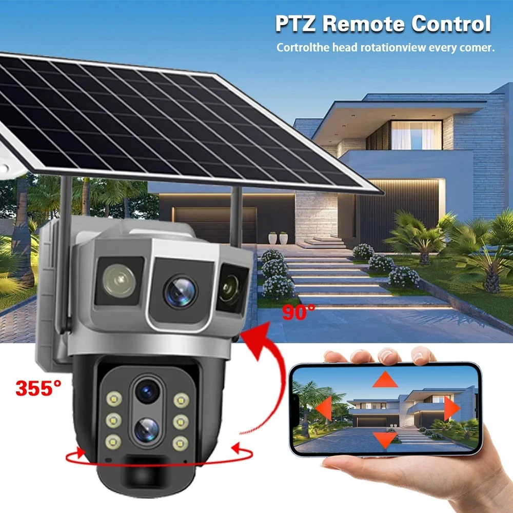 3 Lens 12MP Solar Camera Vigilancia Wifi Outdoor Surveillance Camaras de de Seguridad 4G LTE Wireless Cctv Smart Home Monitor