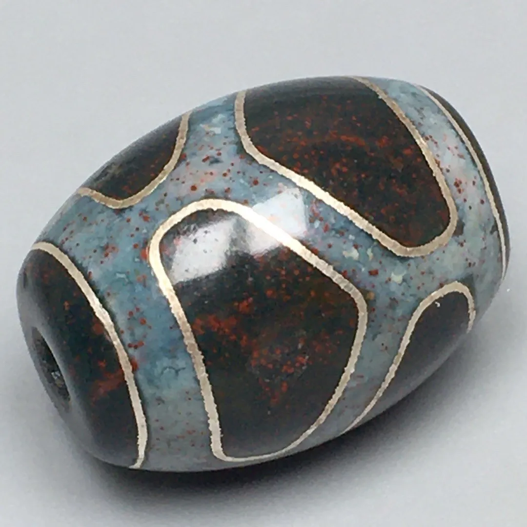 Tibetan Cinnabar Old Agate dzi Inlaid silver wire Turtle shell Bead Amulet S0530