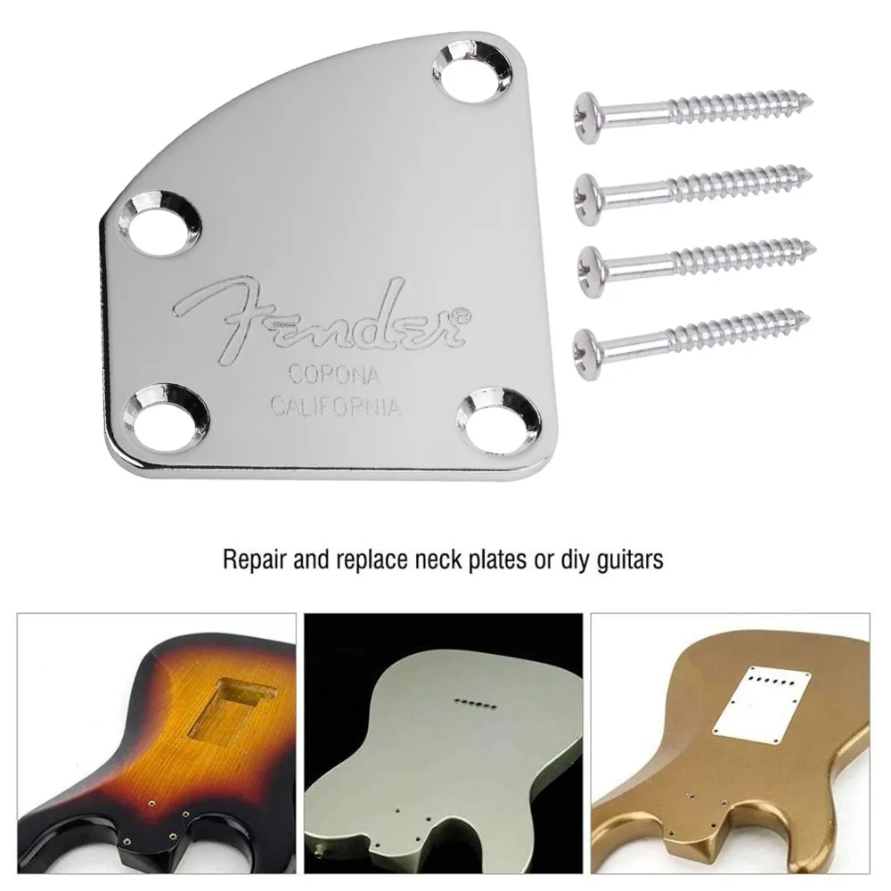 Metal plated Electric Guitar Neck Plate Curved Cutaway Semi Guitar neck joint plates Round Chrome Neck Joint Back Mounting Plate