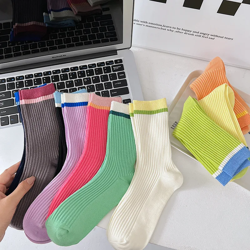 Colored Mid-tube Socks Spring Fall Cotton Sports Winter Cotton Socks for Women