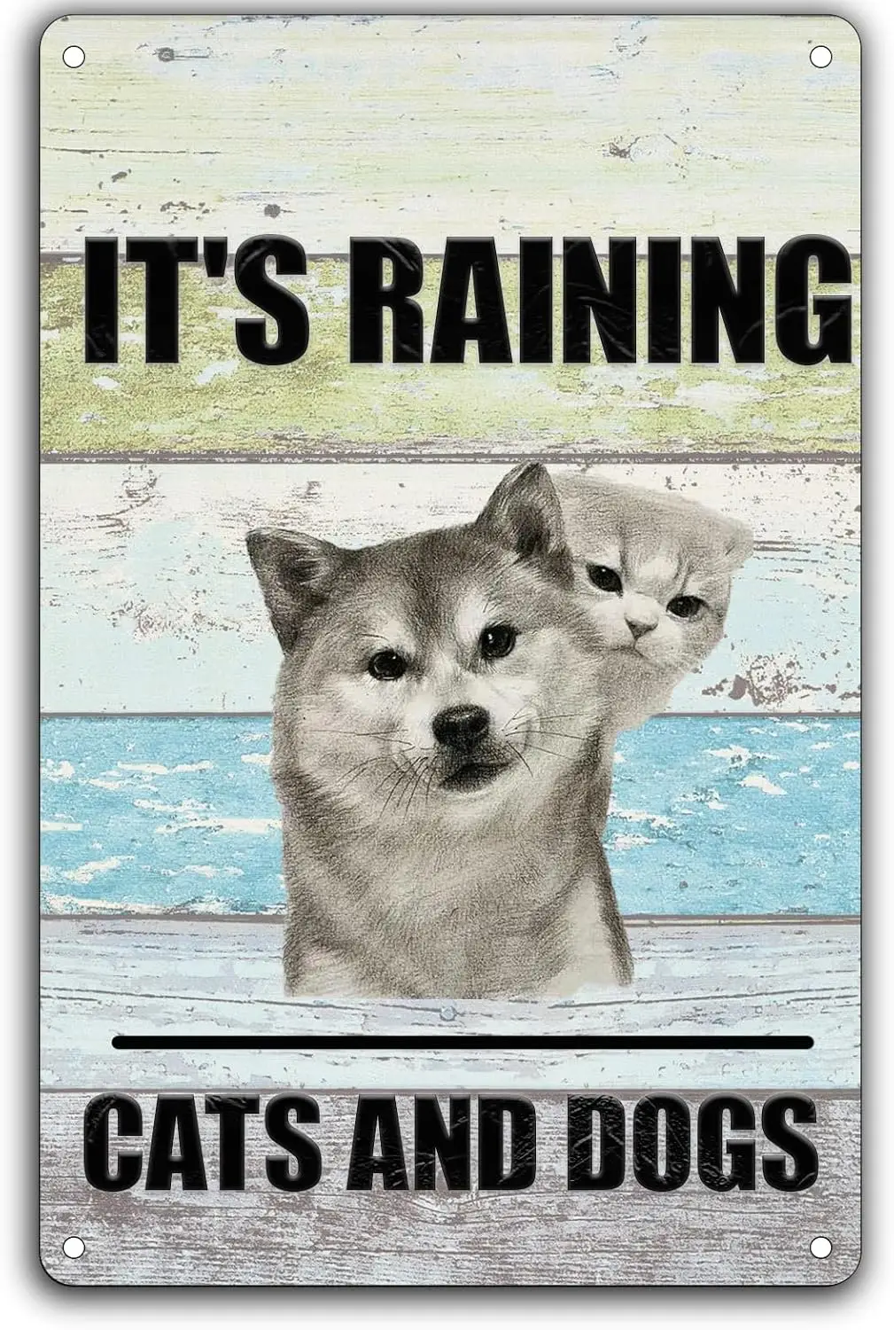 HQVLNAWX It's Raining Cats And Dogs Retro Metal Tin Sign,Retro animal decoration painting Decor Wall Art Tin Painting for Ho