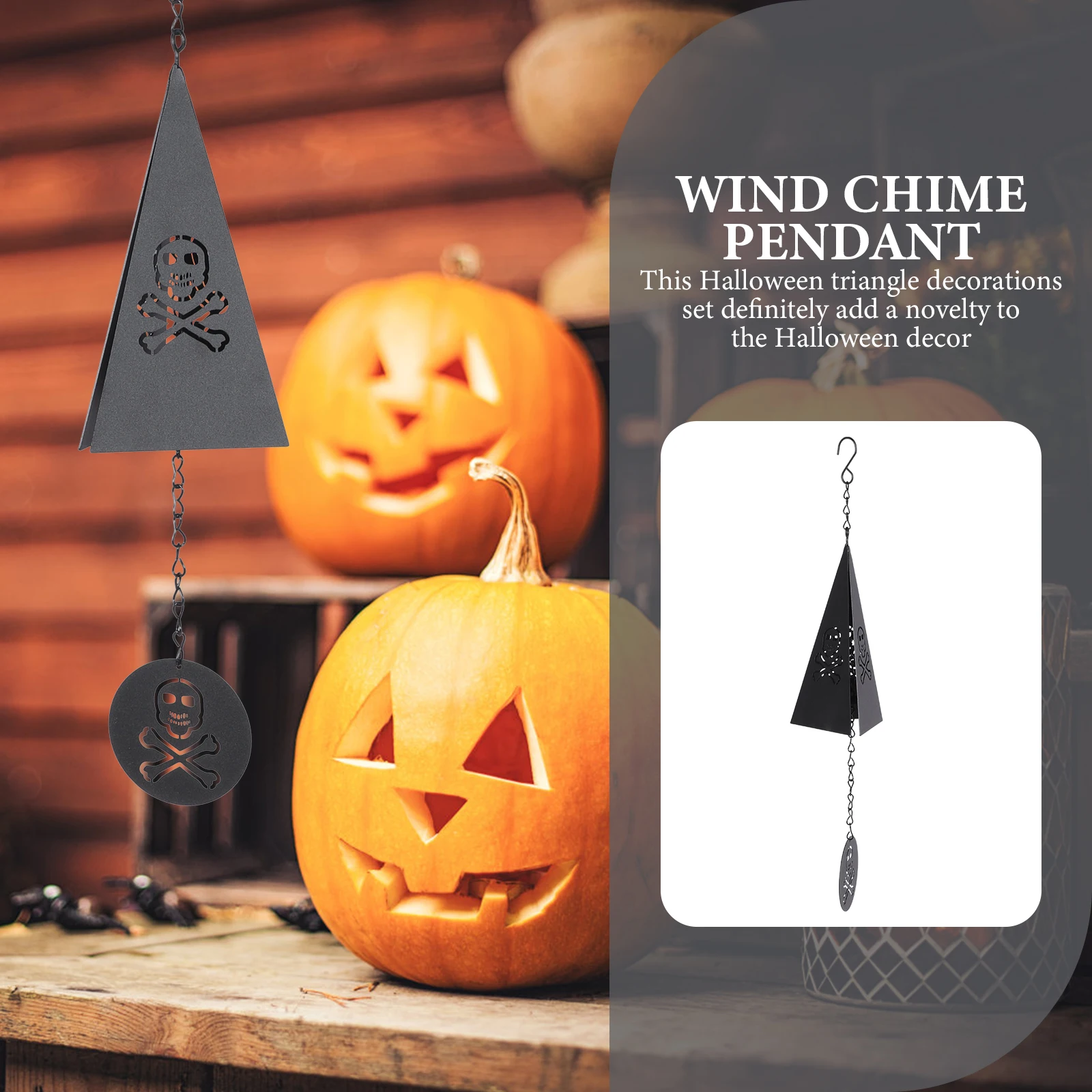 

Wrought Iron Triangle Wind Chime Skull Halloween Decorations Indoor Outdoor Chimes Triangular