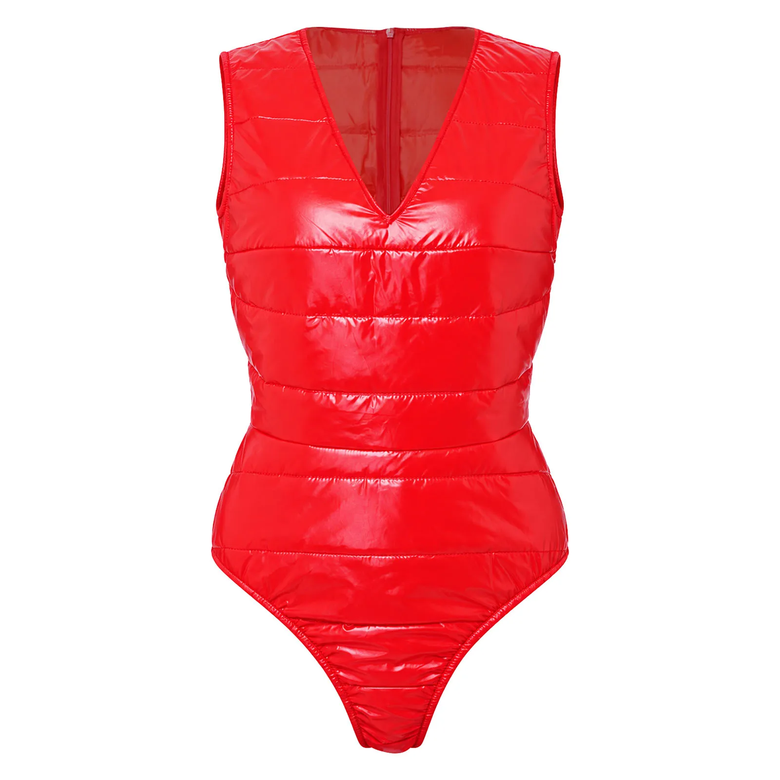 Womens Water-resistant Padded Bodysuit Deep V-neck Sleeveless Leotard for Music Festival Rave Party Clubwear Stage Show Night