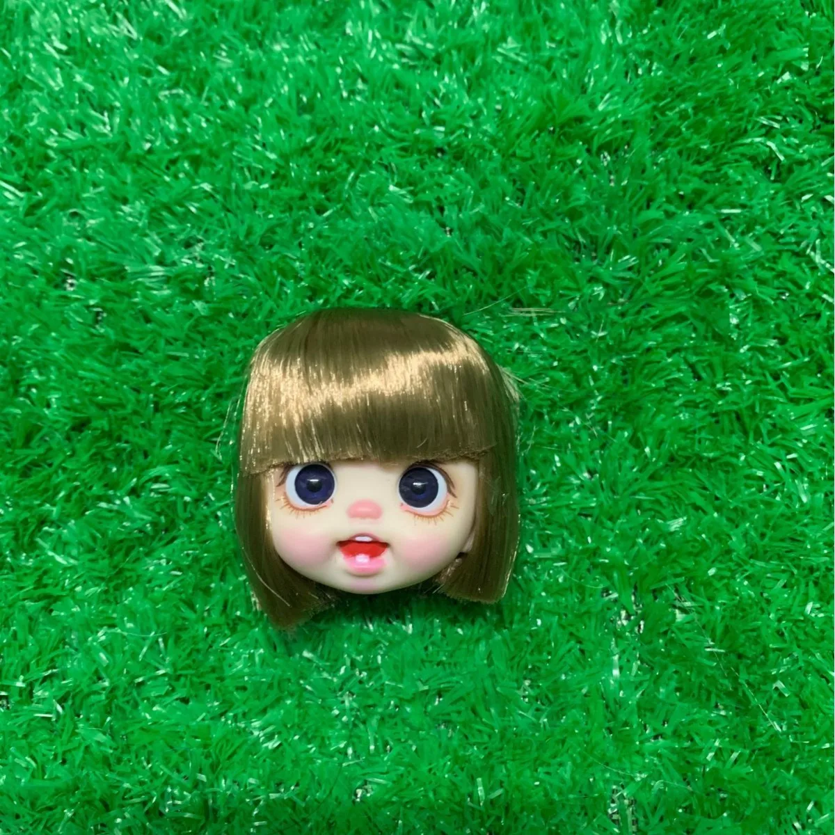 1/12 Smiling Emoticon Girl Short Hair Doll Head Accessorie Cartoon-style Big Eyes/Long Straight Hair DIY Dress-up OB11 Doll Head