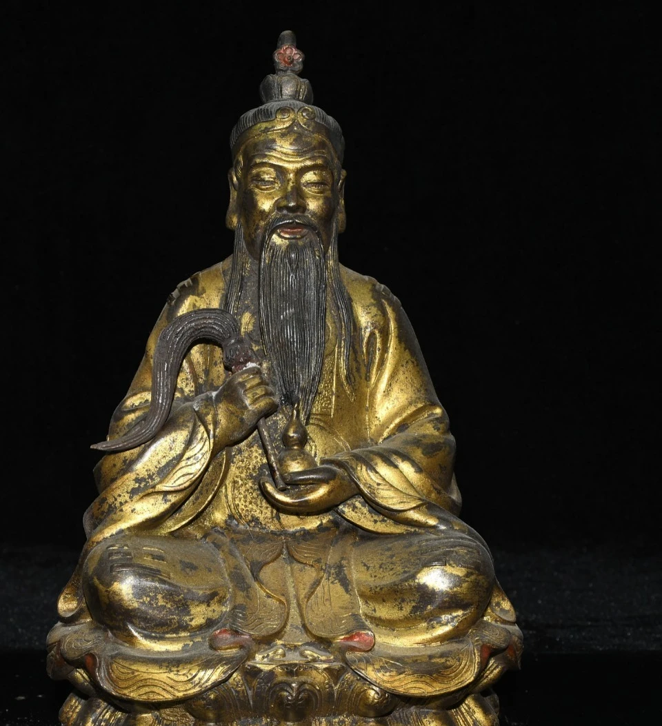 أدوات برونزية عتيقة لوحة ذهبية مقعد Taishang Laojun #4