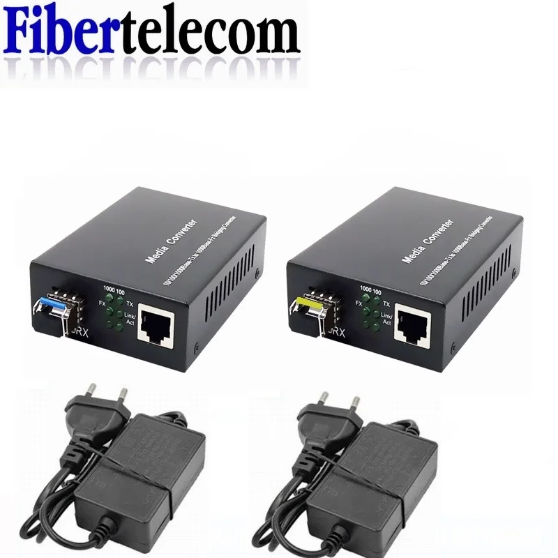 1 Pair Fiber Optical Media Converter 1 Port SFP to 1 RJ45 Gigabit Optical Fiber Ethernet 10/100/1000M