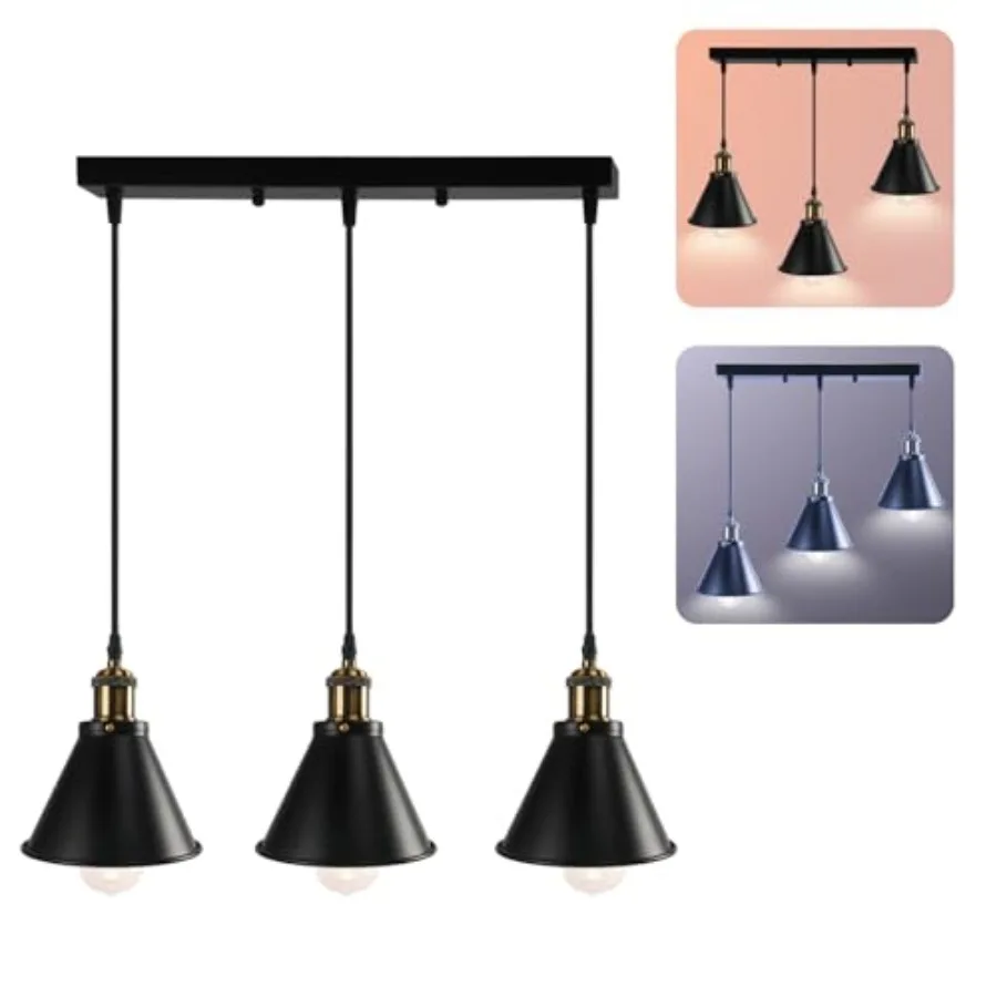 

Pendant Light 3-Flame Height Adjustable Ceiling Lamp Hanging Vintage for Dining Room Hallway Living Room E26 Hanging Lamp Indus