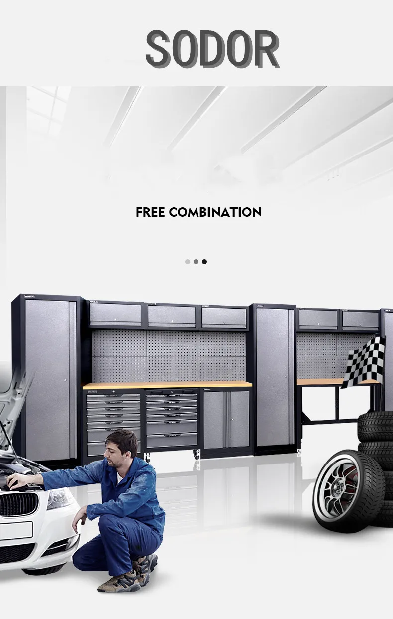 Modular Tool Cabinet For Garage Workshop, Industrial Style Heavy-Duty Steel Workstation With Tool Storage Organizer