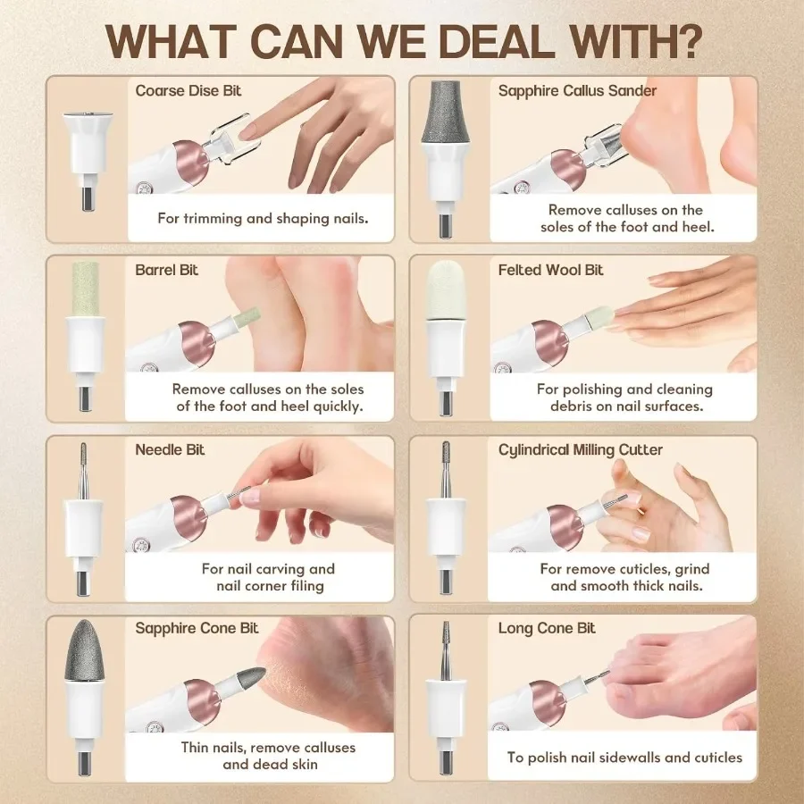 Electric Nail File Set for Seniors 8 in 1 Toenail Grinder Kit for Thick Nails Professional Manicure and Pedicure Kit Cordless P