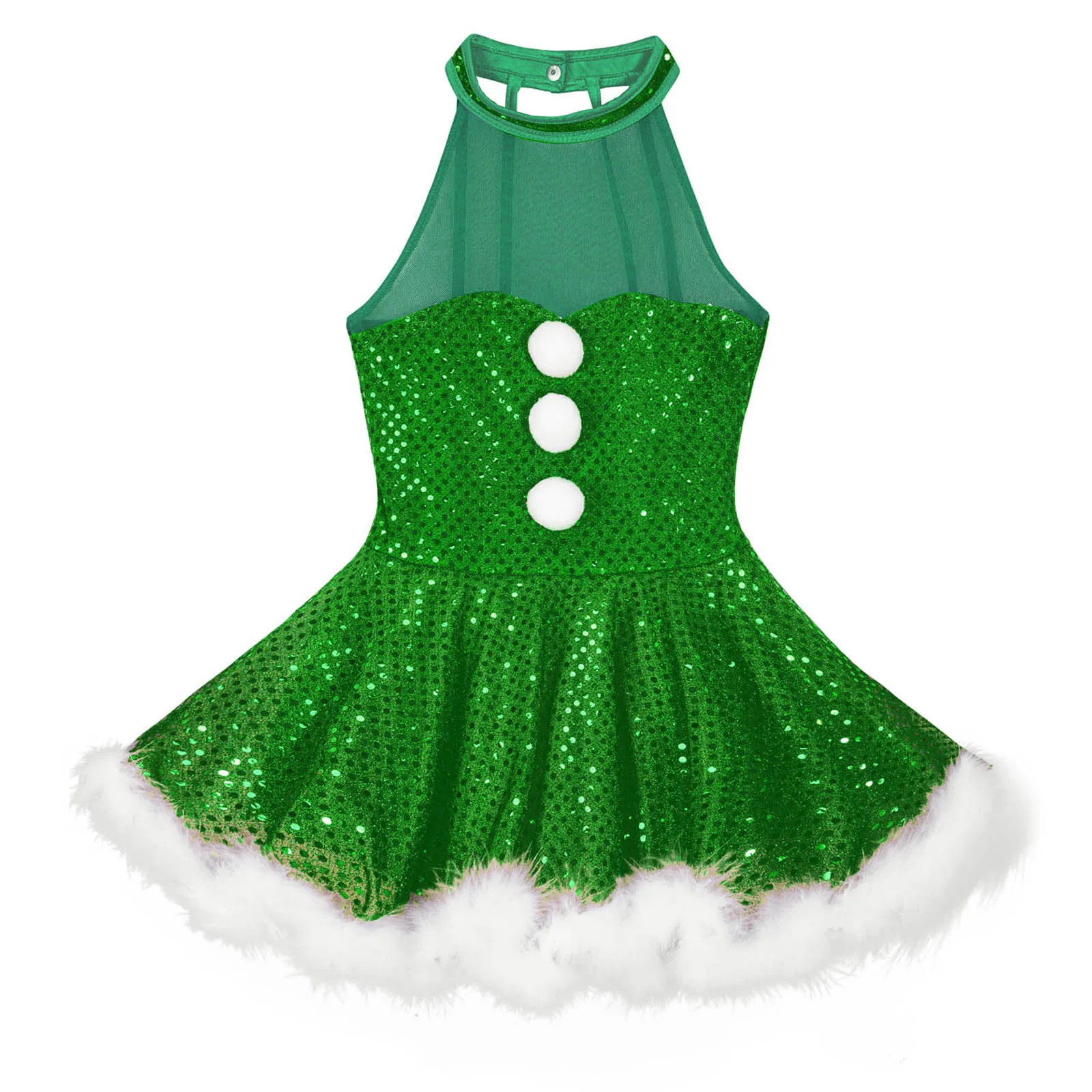 Kids Girls Christmas Snowman Costume Sequins Ballet Dance Tutu Dress Figure Skating Leotard Holiday Carnival Party Dancewear