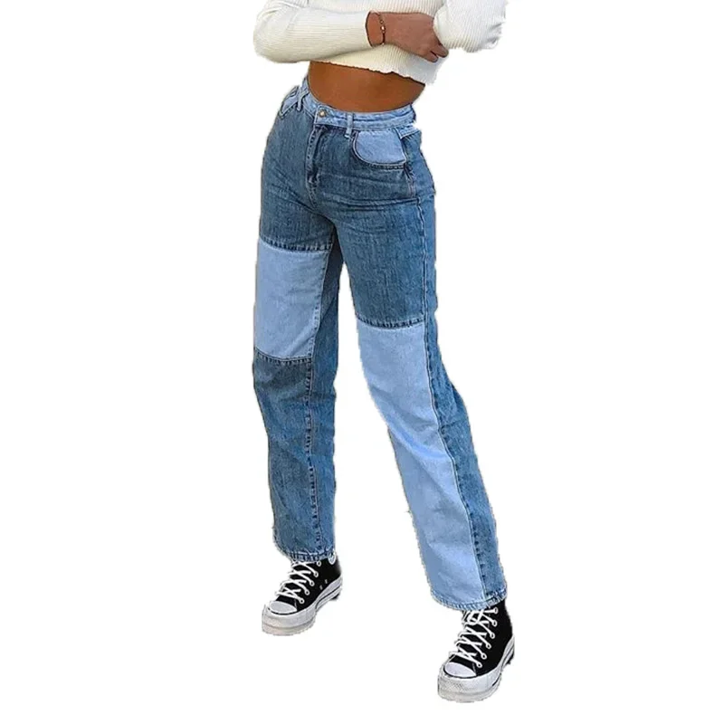 

Spring Women Patchwork boyfriend Style Jeans Casual Loose High Waist Denim Pants Woman Vintage Wide Leg straight Jeans