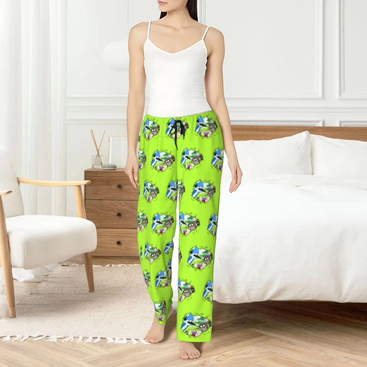 مخصص المرأة R-العرض العادي بيجامة السراويل طباعة مضحك الكرتون النوم ملابس النوم قيعان مع جيوب