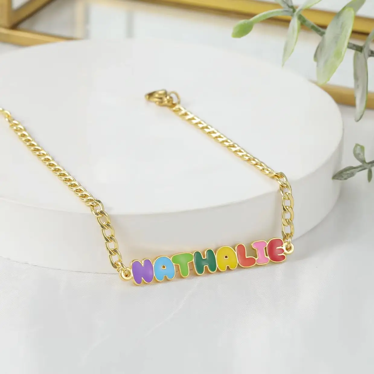 شخصية قوس قزح المينا اسم أساور الاطفال الكوبية سلسلة أساور الفولاذ المقاوم للصدأ اسم سوار هدايا عيد ميلاد لابنة #2