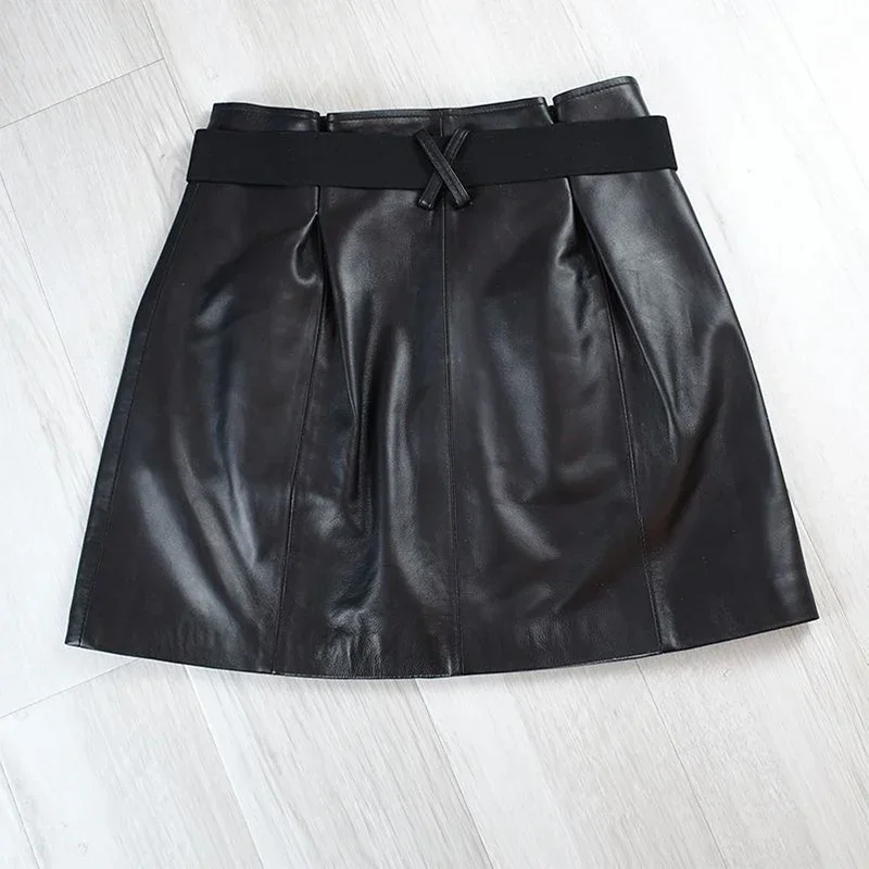 Black Matte Leather Cargo Skirts Women High Waist Mini Y2K Skirt with Pocket Waistband Stretch PU A-line Skirt Clubwear Custom