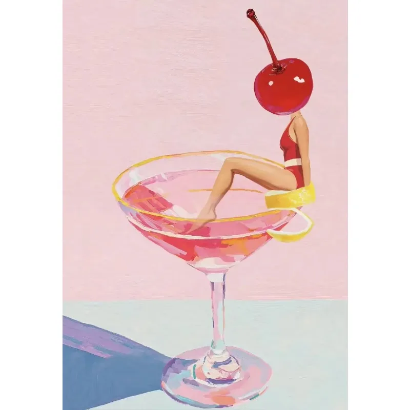 2026 Coffee Martini Cocktail Margarita Drink Girl Jumping Into Wine Glass Fun Poster Canvas Printing Wall Art Bar Club Kitchen