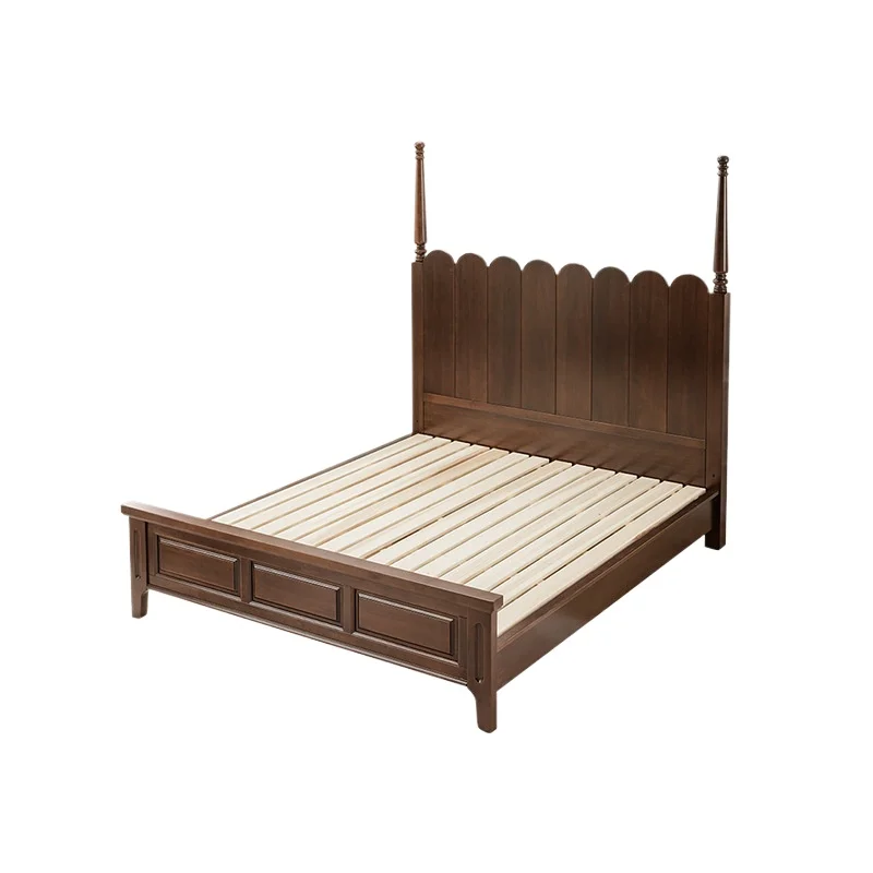 

American modern American solid wood French carved bed master bedroom double light retro simple wedding bed