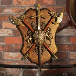 Medieval Wall Decorations Ancient Roman Sparta Shield Sword Wall Stickers Shield with Armor Ornament Crafts KTV Bar Wall Hanging
