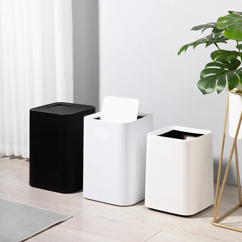 

Plastic Simple Waste Bin Living Room Food Nordic Garbage Can Kitchen Modern Black White Trash Can Office lixeira Cleaning Tools