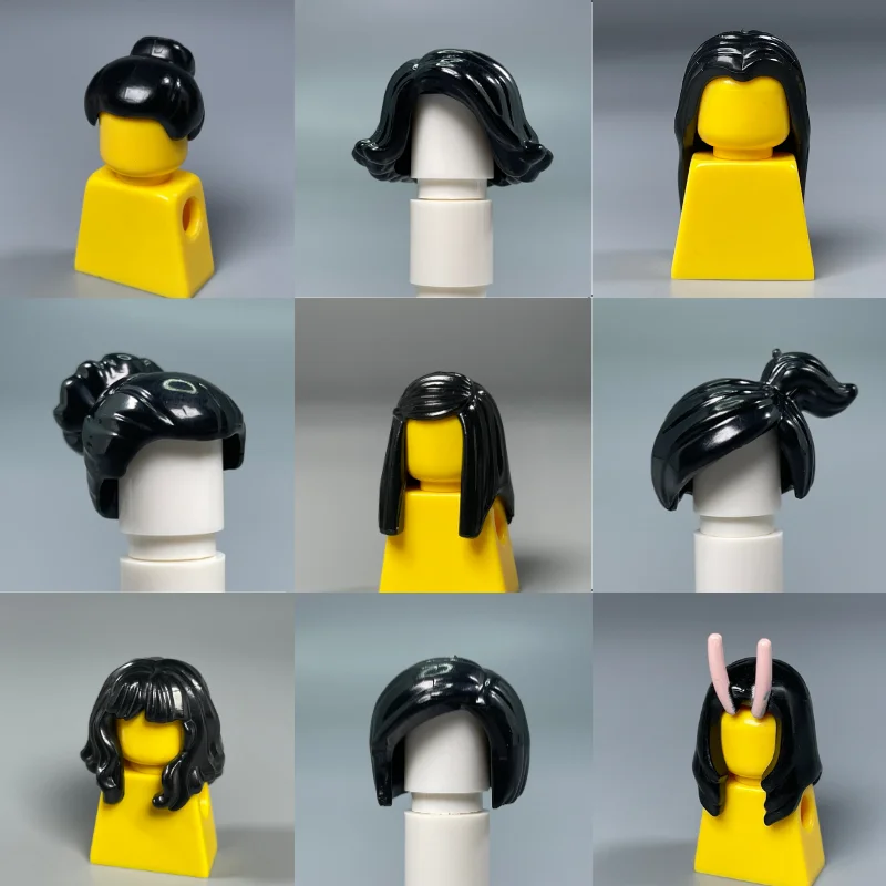 10pcs MOC Bricks 4cm Figure wear Girl Women Female Black Hairs Educational Building Blocks Toys for Kids Gifts