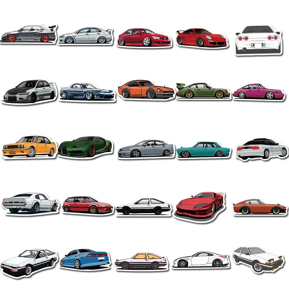 10/30/50/100PCS Cool JDM Retrofit Racing Car Cartoon Stickers Decals for Kids Toys DIY Water Bottle Waterproof Graffiti Sticker