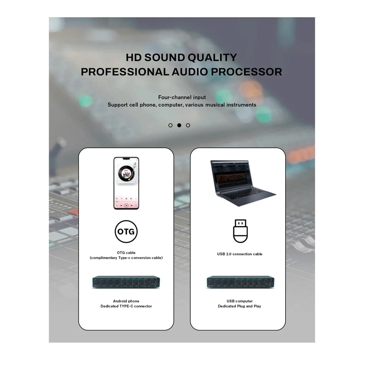 

Good sales Audio Interface Sound Card Professional Usb Interface Studio Recording 4x4 with Mic Preamplifier for Musical Instrume