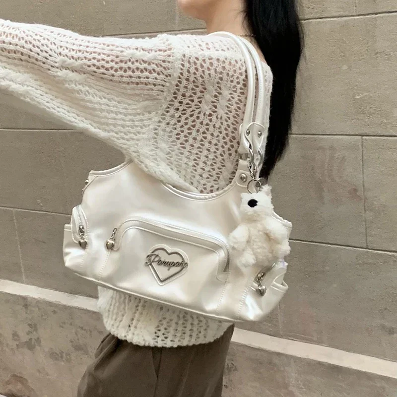 HAEX Aesthetic Tote Bags Women Y2K Flickering PU Underarm Shoulder Bolso Mujer New Designer Luxury Shoppers Ladies Handbags