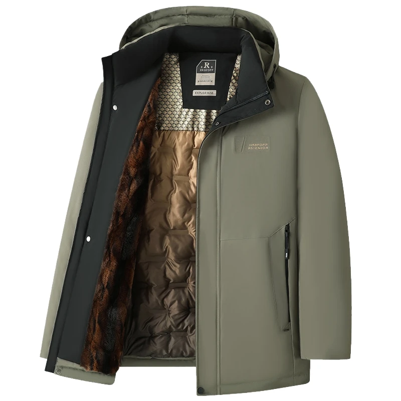 

Business Casual Men's Thick Warm Parka Jacket Outdoor Windproof Parkas Fleece Lined Jackets Men Winter Fashion Solid Sports Coat