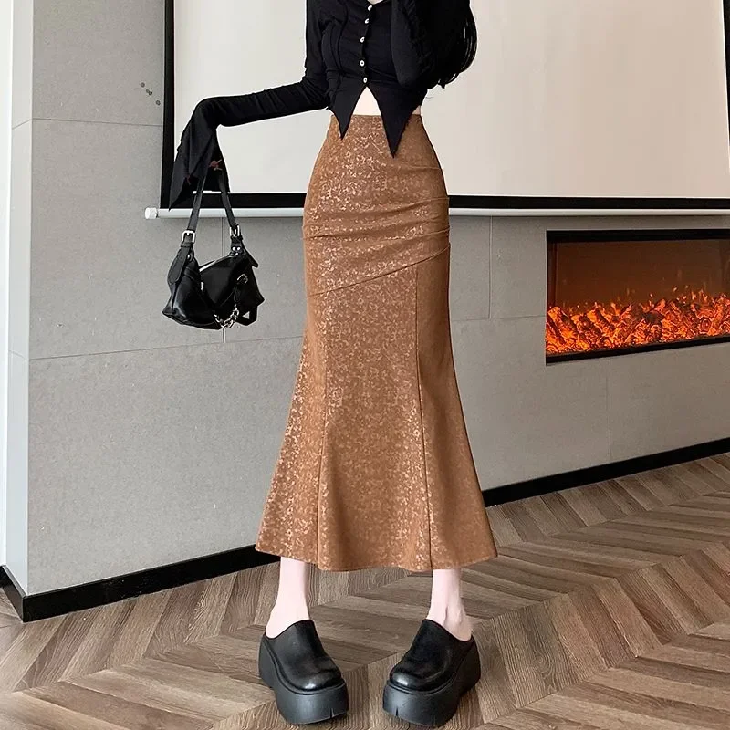 

Elegant Women's Slim Fit Sequined Trumpet Skirt With High Elasticity For Office Wear In Autumn Winter