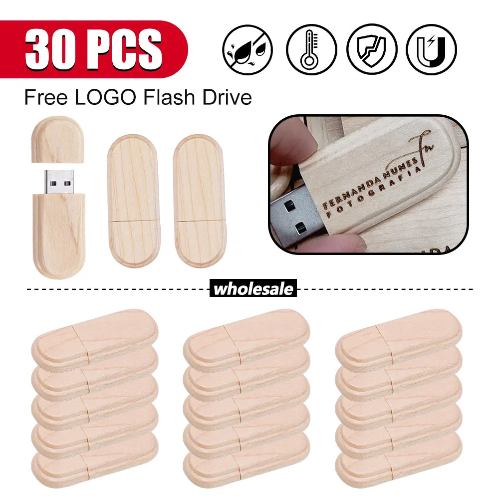 30pcs/lot USB 2.0 (free Custom LOGO) Wooden Usb 64gb USB Flash Drive Pendrive 4GB 8GB 16GB 32GB 64GB Memory Stick for Gift