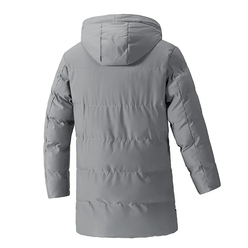 Jaqueta masculina de algodão de comprimento médio com capuz tamanho grande outono inverno fino ajuste estilo coreano casual confortável respirável