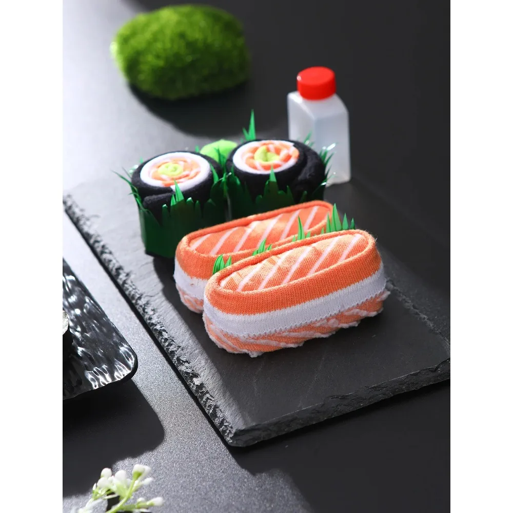 2 pairs of novelty and interesting salmon sushi socks gift box Christmas season style