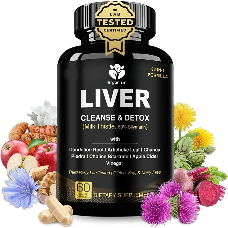 

32 in 1 liver repair formula, containing apple cider vinegar, Korean thistle, and dandelion root supplements -60 capsules
