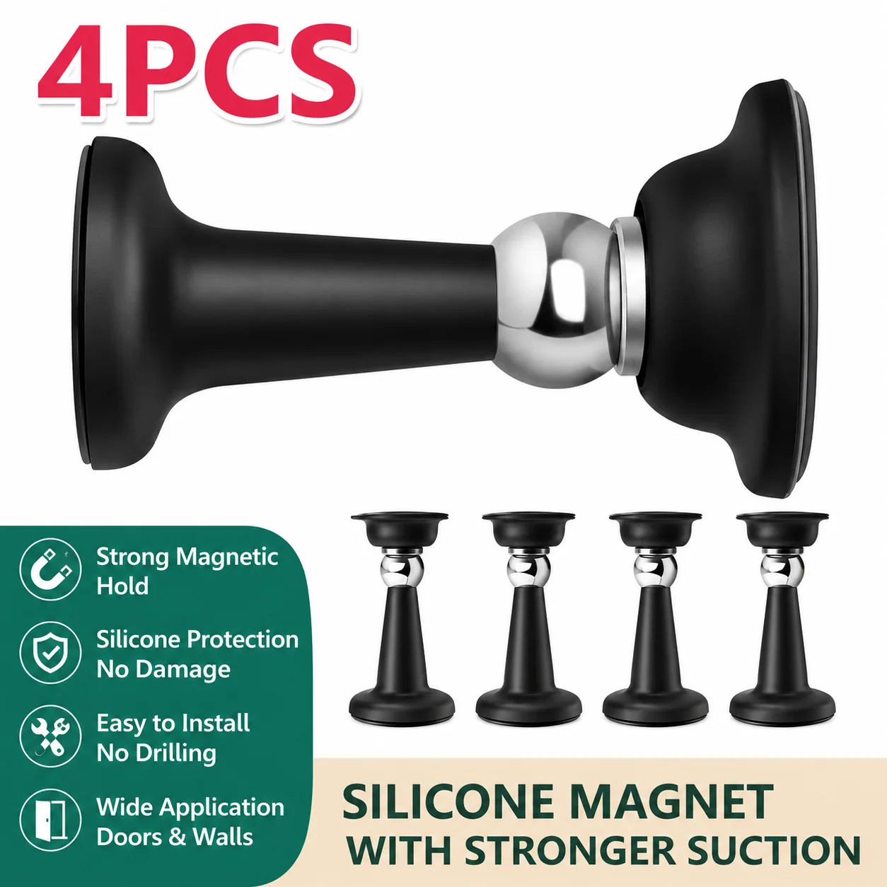 4/1PCS No-Drill Door Stopper For Room Door Fixed Wall Protection Anti-collision Household Silicone Strong Suction Floor Stopper