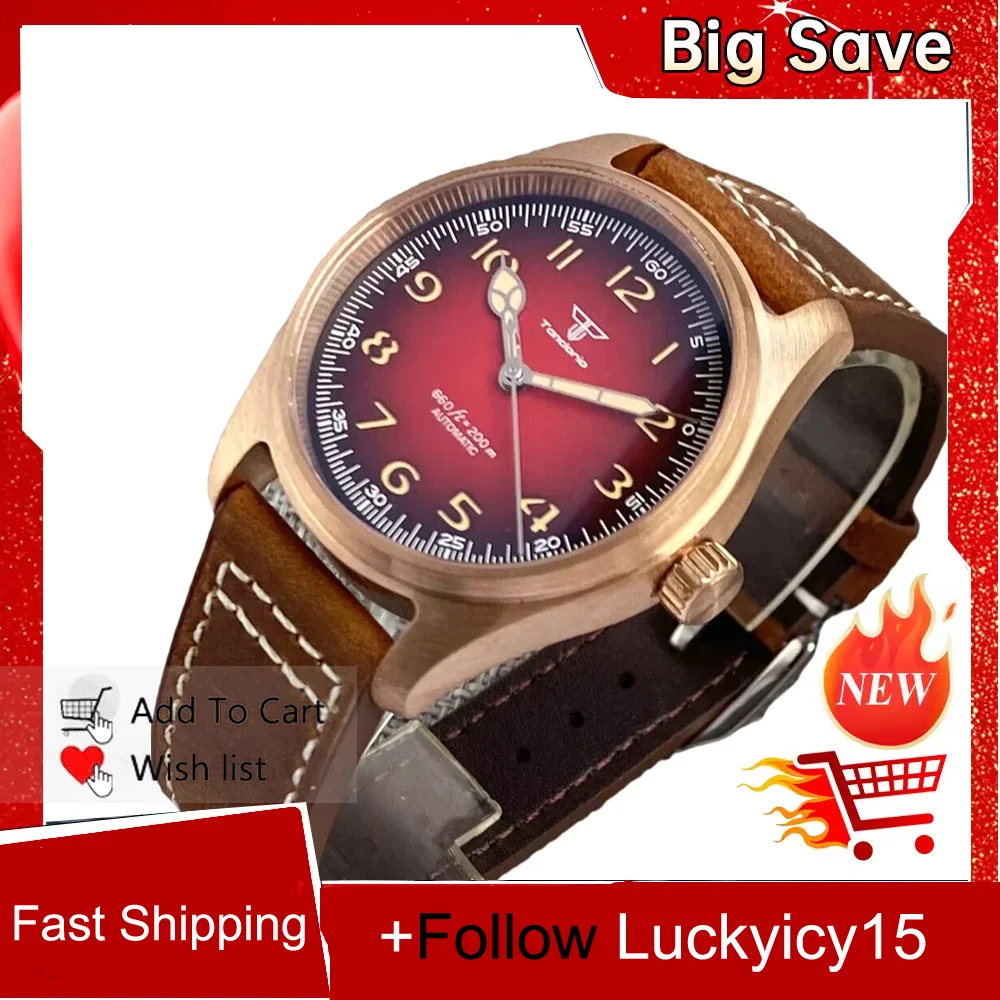 Tandorio Automatic Men's Watch NH35 PT5000 Movement 39mm CuSn8 Bronze 200M Waterproof luminous hands Sapphire Crystal