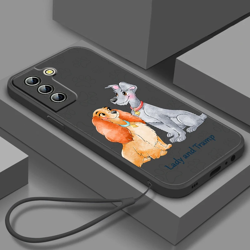 Lady And The Tramp For Samsung Galaxy S23 S22 S21 S20 S10 S9 Ultra Plus Pro FE Liquid Rope Silicone Soft Phone Case Fundas