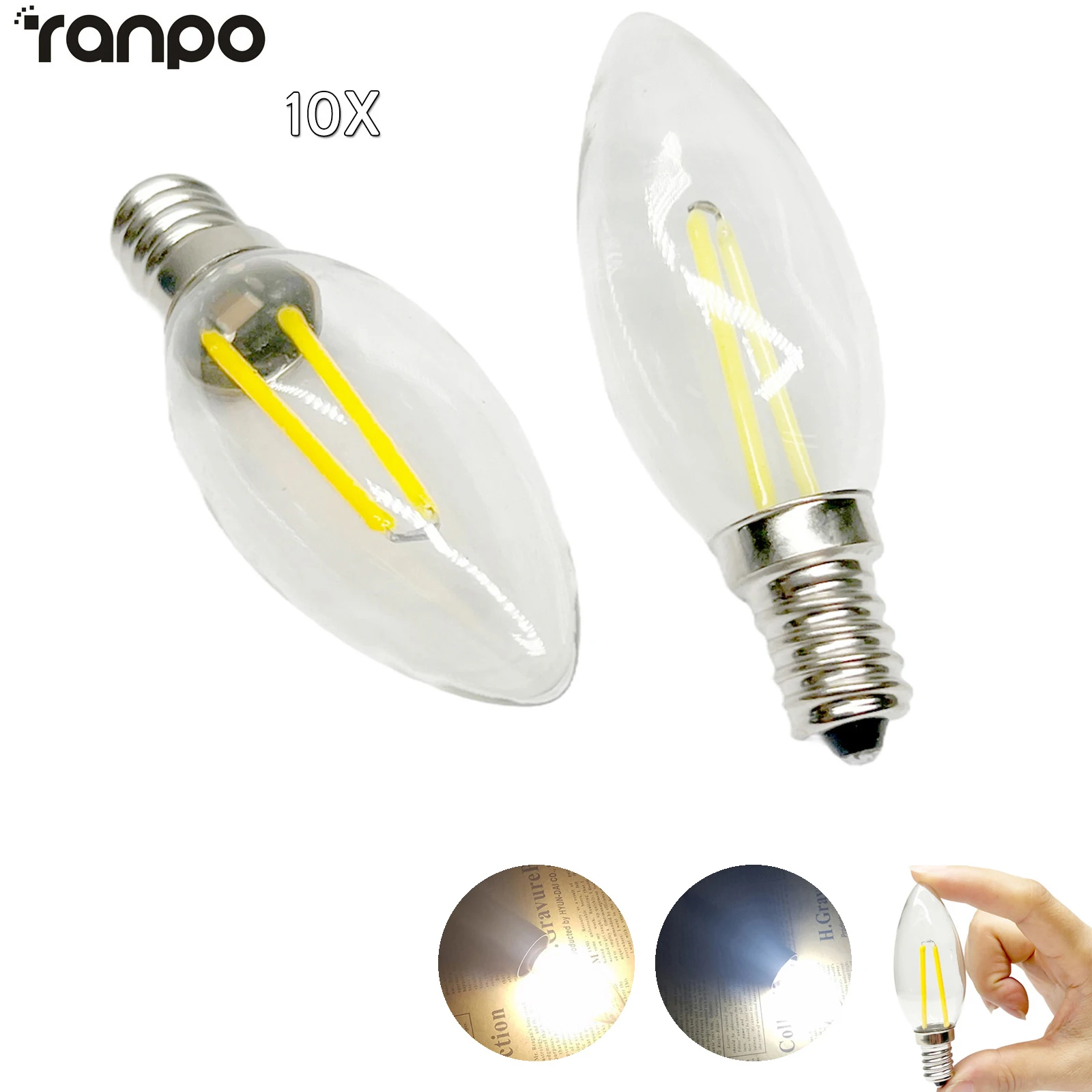 10 ชิ้น/ล็อต 2 W E14 E12 C25 เทียน LED หลอดไฟ Night 3000 K/6000 K ห้องพลังงาน/ประหยัด 360 ° /ลําแสง/มุม โคมไฟวินเทจ โคมไฟ