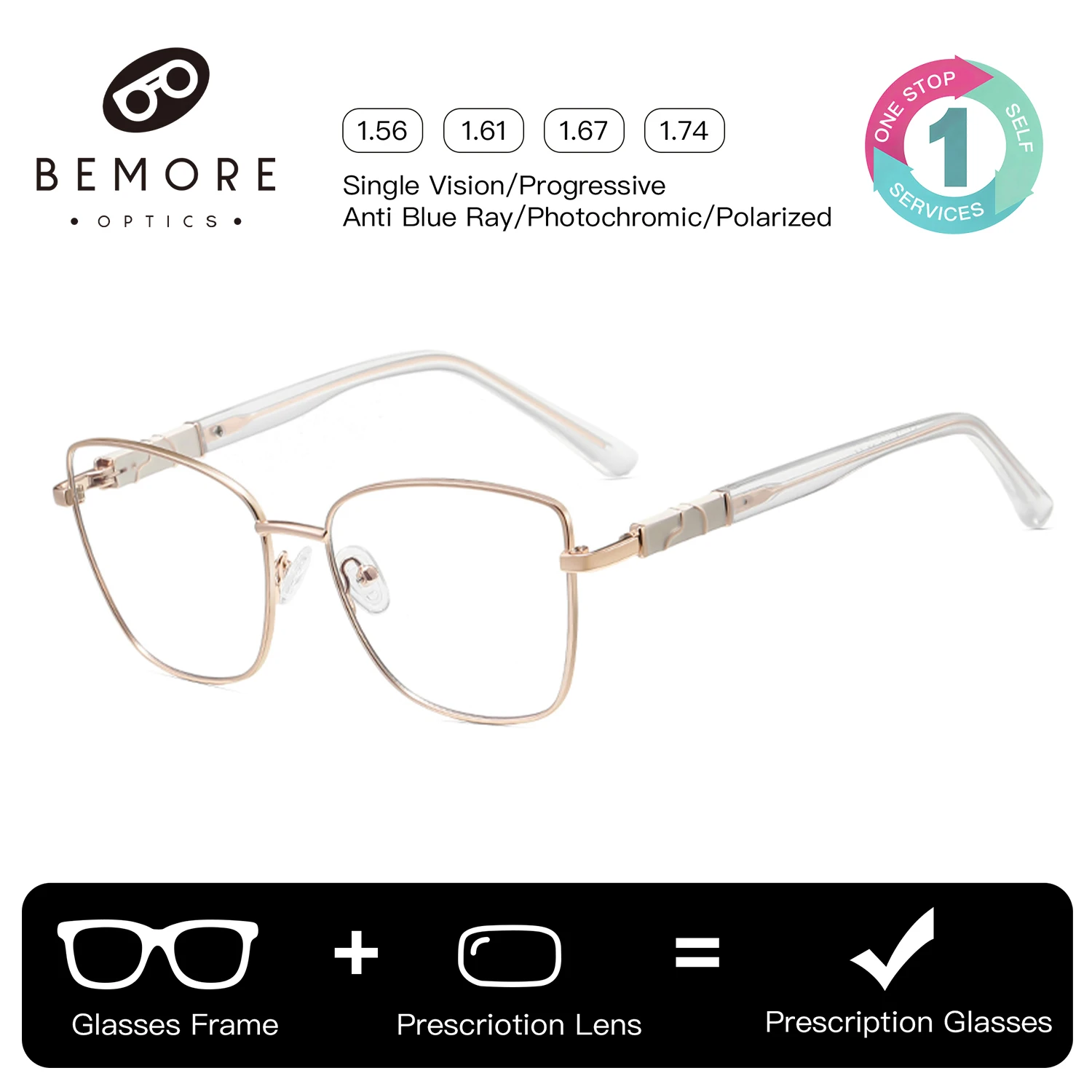 

BEMORE Fashion Butterfly Square Ultralight Metal Optical Glasses Woman Blue Light Filter Progressive Prescription Eyewear