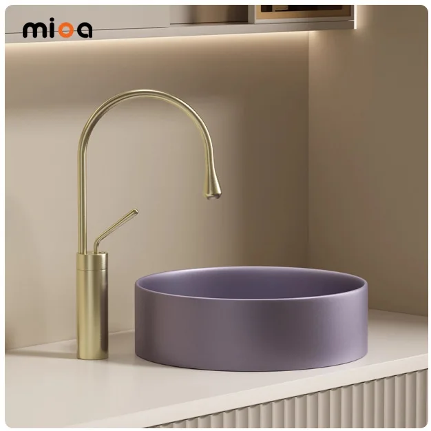 HYS metallic texture glow purple balcony bathroom basin round small size wash basin washbasin