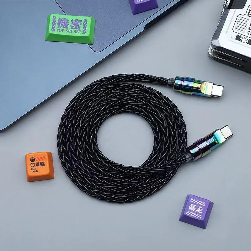 240W Single Crystal Copper USB C to USB C Cable Braided Fast Charging Data Wire 65W USB to USBC for Huawei Keyboard Laptop Car