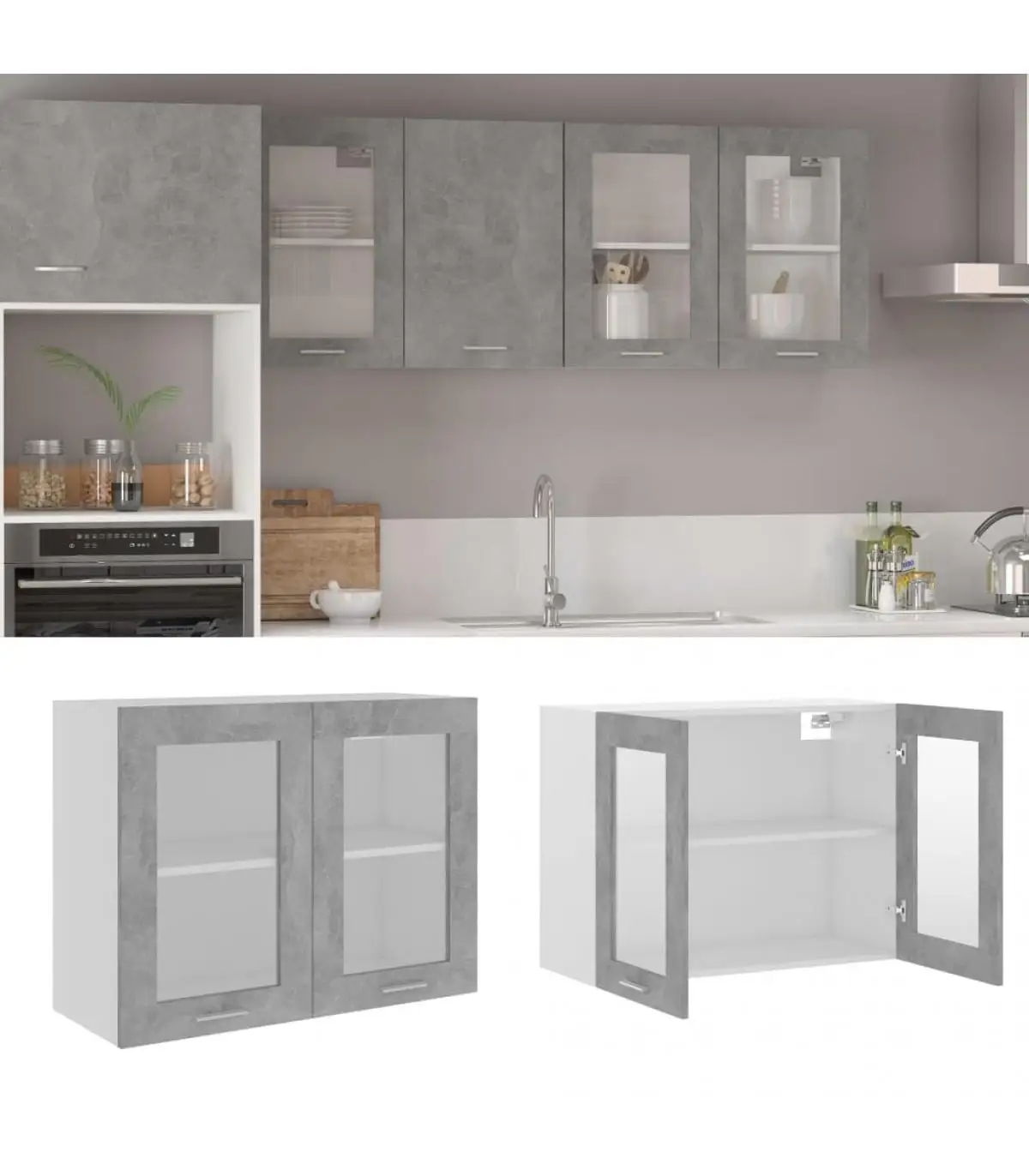 Kitchen cabinets hanging cabinet kitchen plywood gray concrete 80x31x60 cm