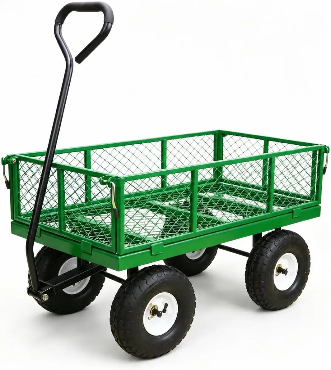 AAIN 600 lb Heavy-Duty Metal Garden Cart, Utility Wagon, 4 Cu. Ft.