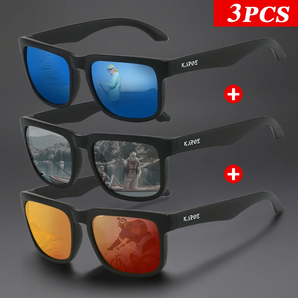 3Pcs/Set Karos Brand Polarized Sunglasses UV400 Protection Men Women Glasses Driving Hiking Cycling Outdoor Fashion Eyewear