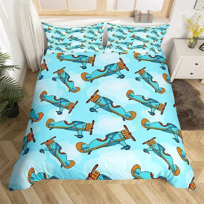 

Cartoon Airplane Duvet Cover Twin King For Boys Girls Room Aircraft Bedding Set Microfiber Flying Plane Kawaii Comforter Cover