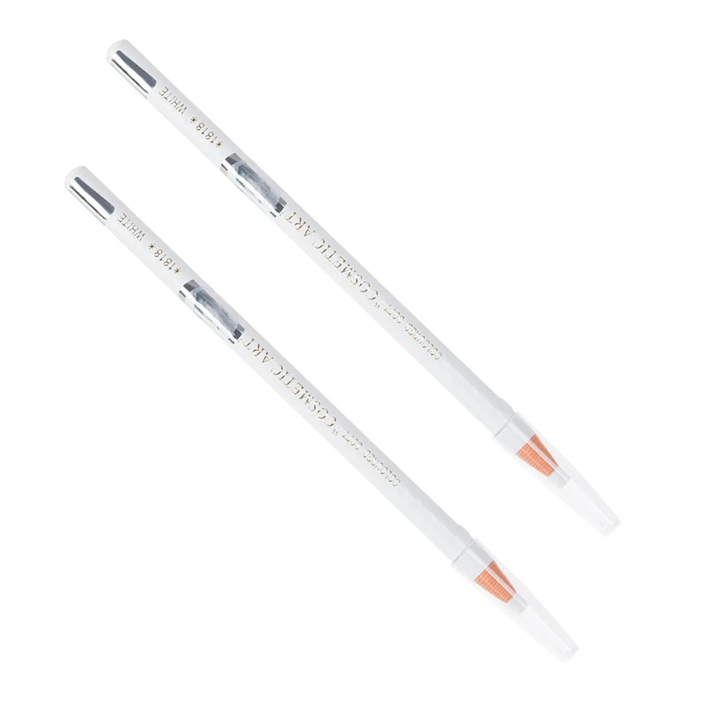 Crayons à sourcils imperméables blancs, 2 pièces, stylo de maquillage délicat longue durée pour femmes, surligneur, outil de ver à soie en bois