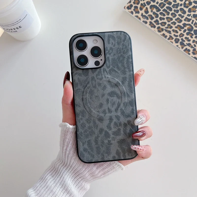 럭셔리 비즈니스 슬레 마그네틱 가죽 아이폰 17 에어 16 15 14 13 프로 맥스 레오파드 플로럴 충격 방지 백 커버 펀다스