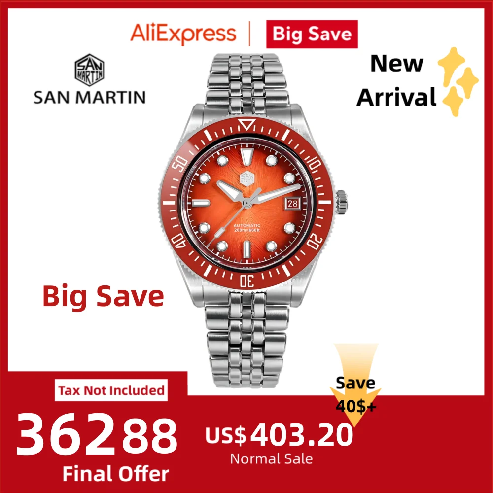 

San Martin 37.5mm 40m 9015 Enamel Vortex JianZhan Dial Men Diving Watch Automatic BGW-X1 Sapphire 20Bar Luxury SN0148G(X)-1