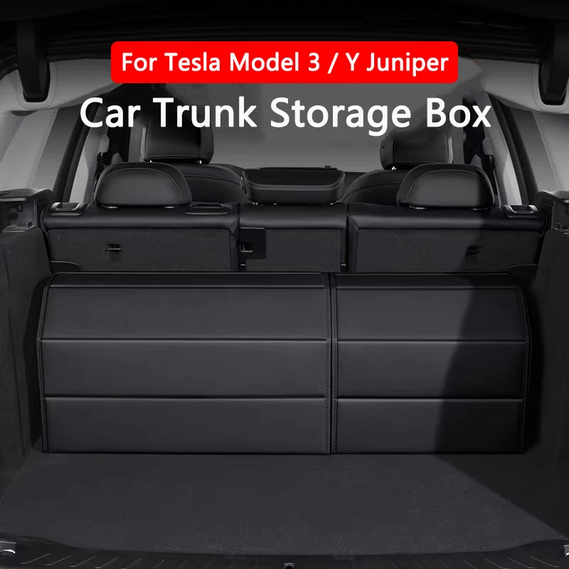 

Коробка для хранения багажника автомобиля-органайзер для Tesla Model 3/Y Juniper из искусственной кожи, складная сумка-контейнер для хранения багажника Tidyin