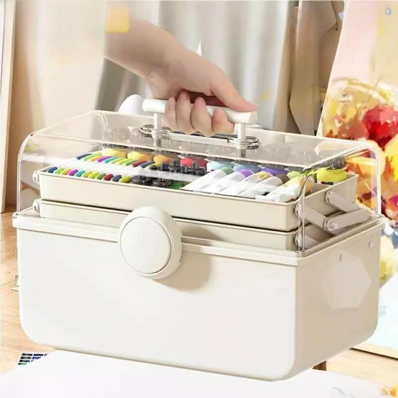 

Art Student Tool Box Multi-Layer Desktop Storage Box Calligraphy Chinese Painting Brushes Nail Art Supplies Organizer