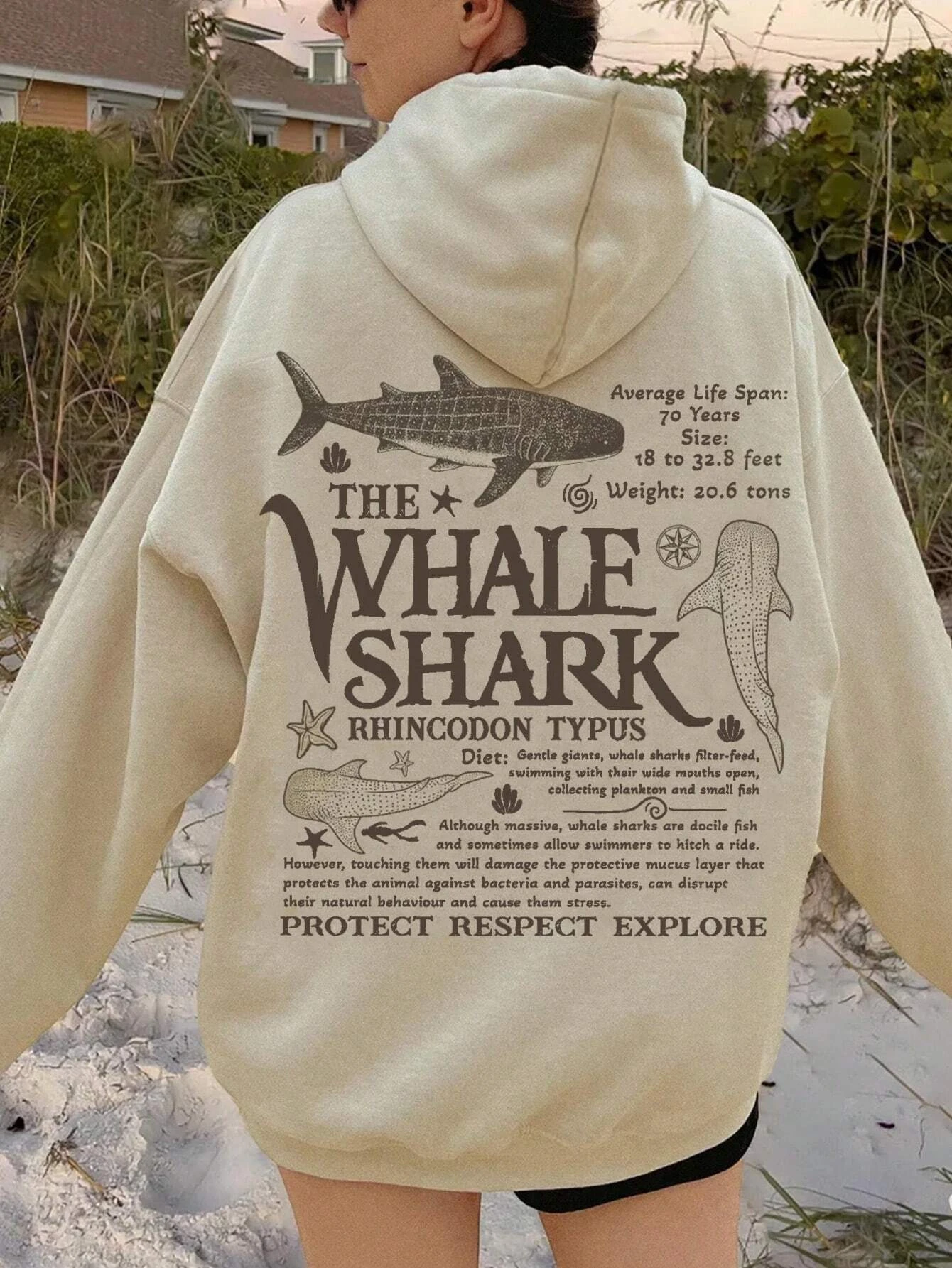 Kreativer Walhai mit Buchstaben-Print, Damen-Streetwear, weiche, trendige Kapuzenpullover, einfarbige, warme Kleidung, lockerer Hip-Hop-Hoodie. – Detail 9