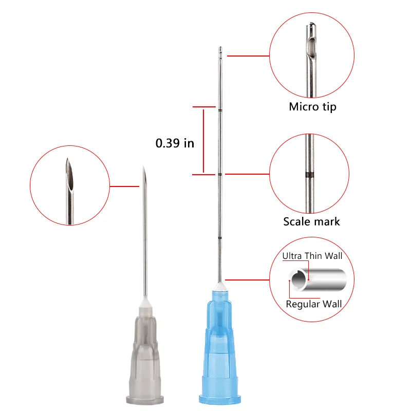 Korea Blunt needle Needle Tips 21G/22G/23G/25G/27G/30G Fine Micro Cannula Plain Ends Notched Endo needle tip Syringe 50packs